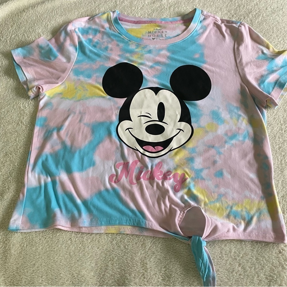 Disney Mickey Mouse Tie-dye pink blue tie accent cropped Tshirt size small